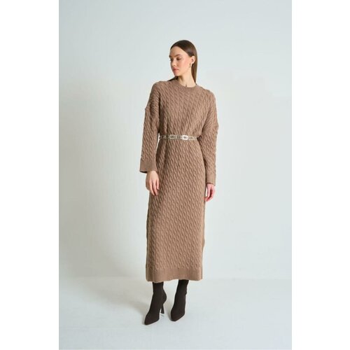 Laluvia Mink Hair Knitted Thick Knitwear Dress Slike