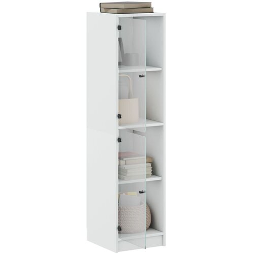  Visoka komoda sa staklenim vratima bijela 35 x 37 x 142 cm Slike
