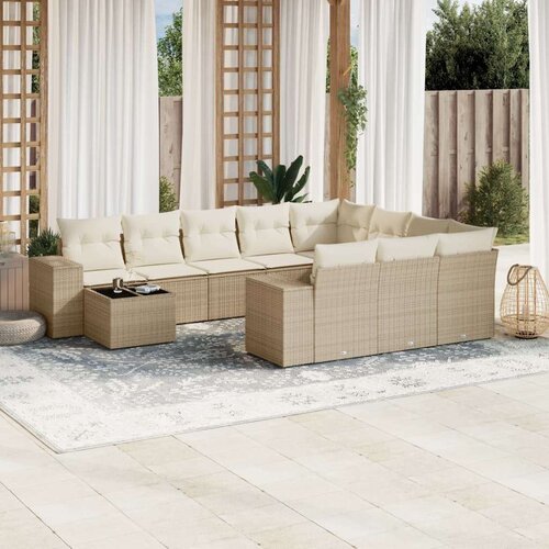 vidaXL 11-dijelni set vrtnih sofa od poliratana s jastucima bež Cijene