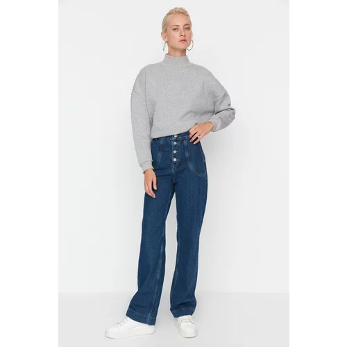 Trendyol Blue Front Button High Waist 90's Wide Leg Jeans
