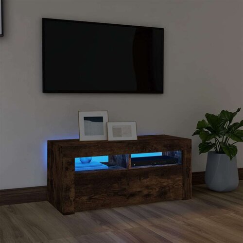 TV ormarić s LED svjetlima boja dimljenog hrasta 90x35x40 cm Cijene