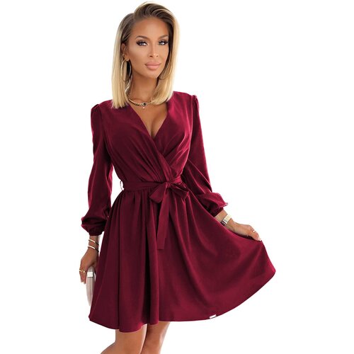 Numoco 339-3 BINDY Feminine dress with a neckline - BURGUNDY Slike