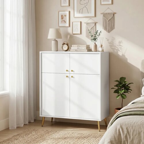  Moderni kredenc bife 105 4 cm s metalnim nogama za blagovaonicu i kuhinju krem ​​bijela Slike
