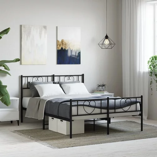 Metalni okvir kreveta uzglavlje i podnožje crni 120x190 cm