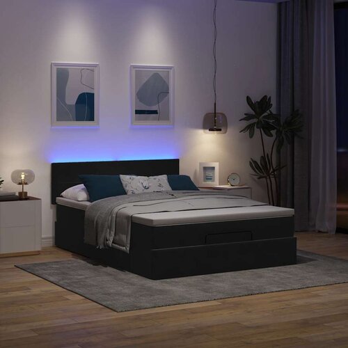 VidaXL Otomanska postelja z vzmetnico &amp;amp; LEDs črna 140x190 cm žamet Slike