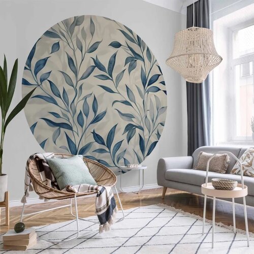  Okrugla fototapeta - Delicate botanical motif with blue leaves 140x140 Cijene
