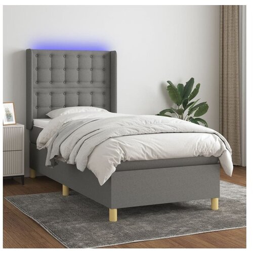  Box spring postelja z vzmetnico LED temno siva 100x200 cm blago Cene