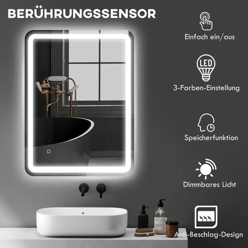  Kupaonsko ogledalo s osvjetljenjem dodirno antifog 60x80 cm srebrno Slike