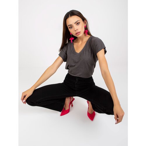 BASIC Feel Good Dark gray cotton V-neck t-shirt BASIC Cijene