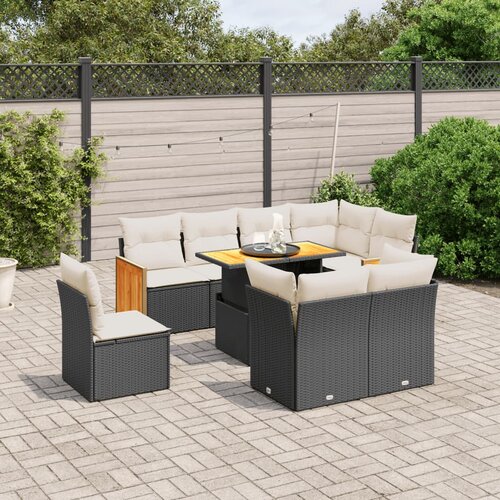 vidaXL 9-dijelni set vrtnih sofa s jastucima crni od poliratana Cijene