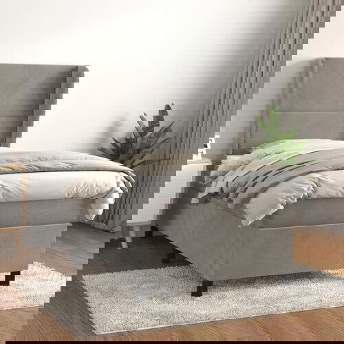 The Living Store Box spring postelja z vzmetnico svetlo siva 90x200 cm žamet - Box Spring Postelja, (21489489) Cene