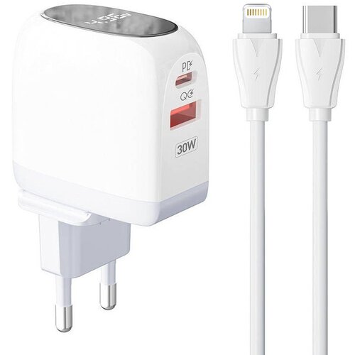  kucni punjac ldnio A2522C QC3.0, pd, pps, led display, 30W sa type c na iphone lightning kablom beli Cene