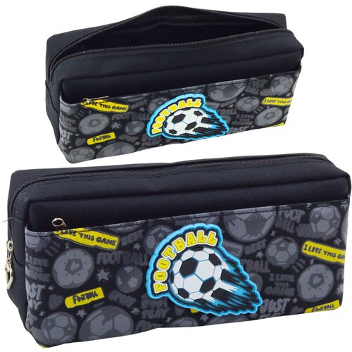 Pencil Case School Organizer with Football Two Pockets Black Cijene