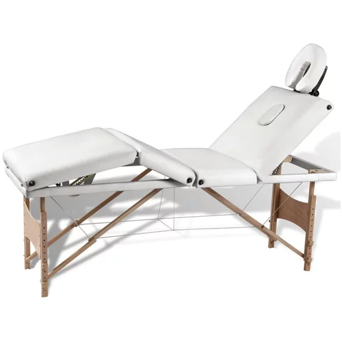  Krem bela zložljiva masažna miza s 4 območji in lesenim okvirjem