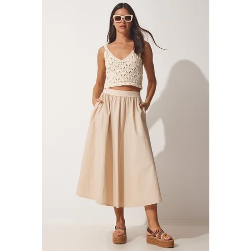  Women's Cream Balloon Parachute Midi Skirt