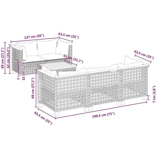 VidaXL 6-dijelni set vrtnih sofa s jastucima bež od poliratana Slike