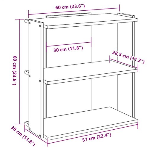  Regal za knjige s 3 razine boja hrasta 60x30x60 cm drveni Slike