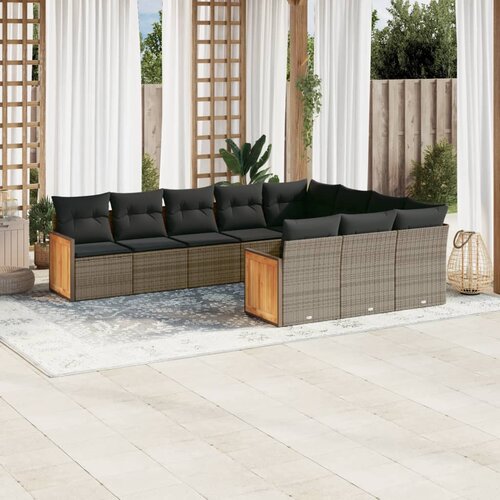 VidaXL 10-dijelni set vrtnih sofa od poliratana s jastucima sivi Slike
