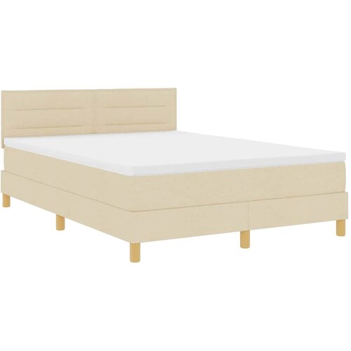  LED Box Spring Krevet s LED trakama Krema 140 x 190 cm tkanina Slike