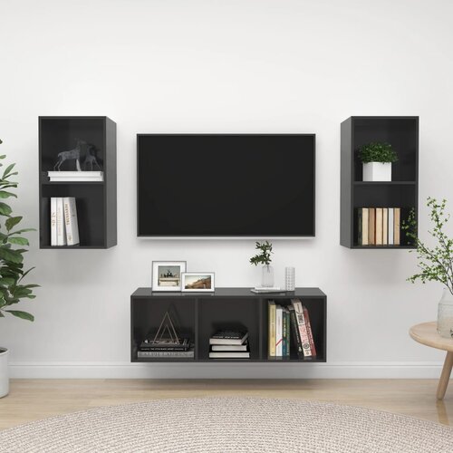 VidaXL 3-dijelni set TV ormarića visoki sjaj sivi od iverice Slike