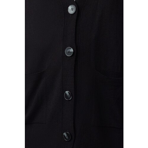 Trendyol Black V-Neck Buttoned Pocket Detailed Long Knitwear Cardigan Cene