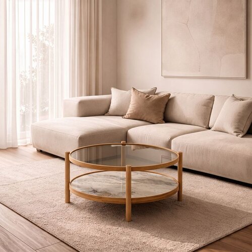 Hanah home klub sto Magnum 110, 110 cm, hrast / beli mermer Cene