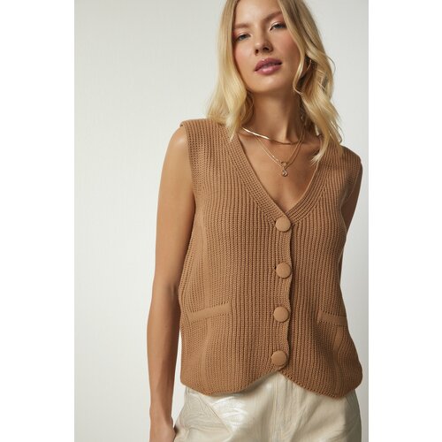 Happiness İstanbul Women's Knitwear Vest with Biscuit Buttons Slike