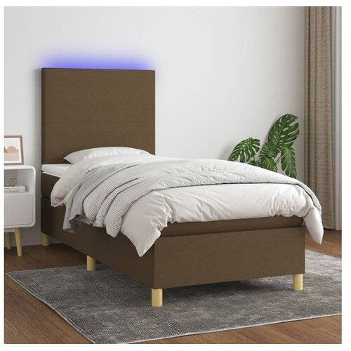 vidaXL Krevet box spring s madracem LED tamnosmeđi 90x190 cm tkanina Cijene