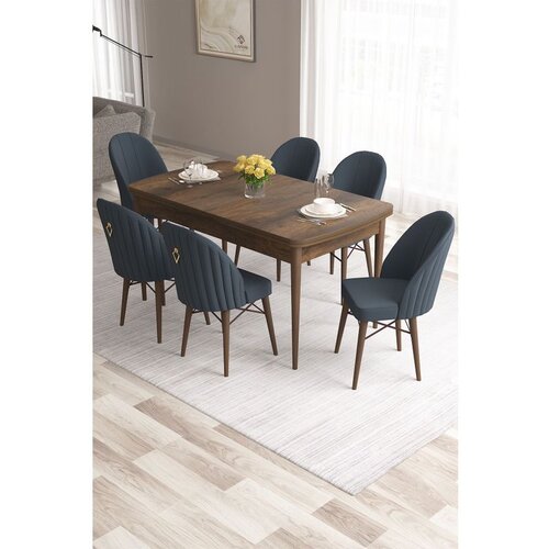 Hanah home Roz - Baroque, Anthracite BaroqueAnthracite Extendable Dining Table & Chairs Set (7 Pieces) Cene