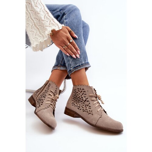 Zazoo Lace-up Women&amp;#039;s Openwork Boots 2871 Beige Slike