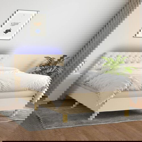 The Living Store Box spring postelja z vzmetnico LED krem 90x190 cm blago - Box Spring Postelja, (21518574) Cene