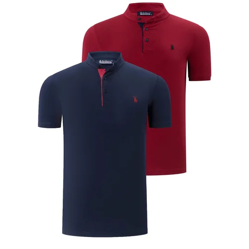 Dewberry DUO SET T8560 MEN'S T-SHIRT-BURGUNDY-NAVY BLUE