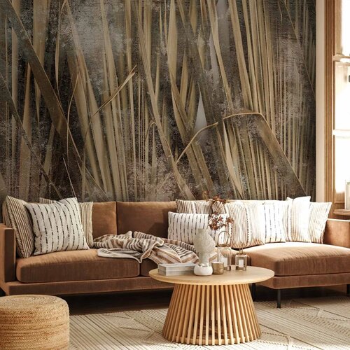  Foto tapeta - Dry leaves - landscape of tall grasses in boho style with paint patterns 250x175 Premium Cene