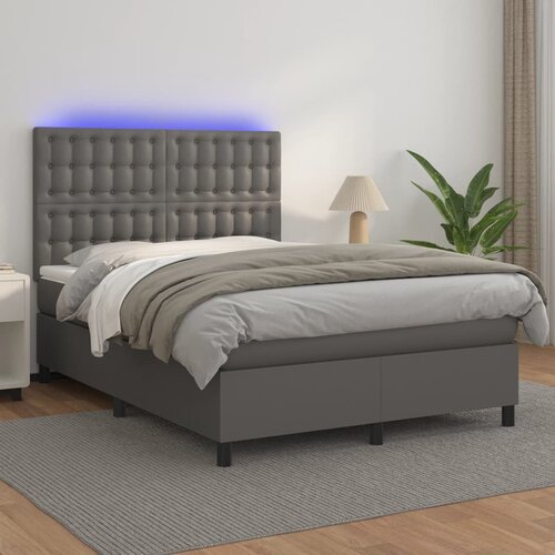 box spring s madracem LED sivi 140x190cm od umjetne kože Cijene