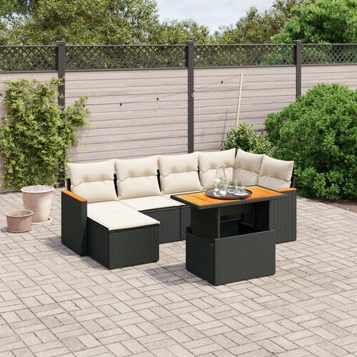 vidaXL 7-dijelni set vrtnih sofa od poliratana s jastucima crni Cijene