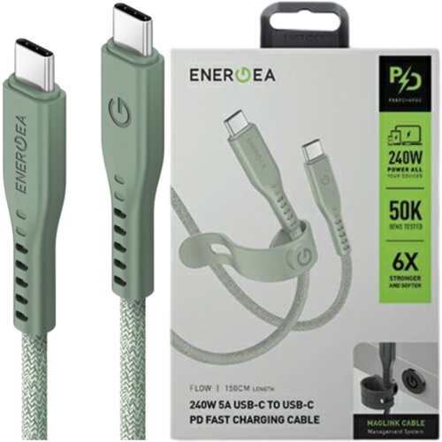 Energea PRETOČNI KABEL USB-C NA USB-C 1,5M 240W 5A PD FAST CHARGE ZELEN, (21980616) Cene
