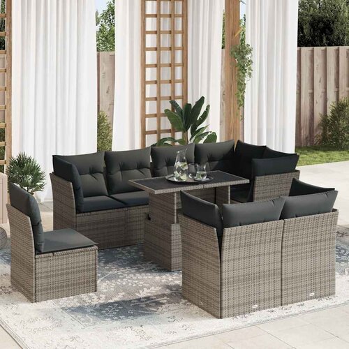  9-dijelni set vrtnih sofa od poliratana s jastucima sivi Cijene