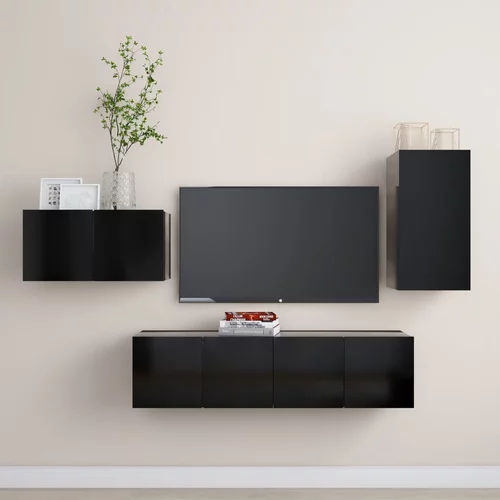 vidaXL Komplet TV omaric 4-delni črna iverna plošča, (20912510)