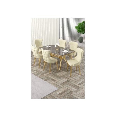 Hanah home Rasklopivi trpezarijski sto i stolice (7 delova) Esla Anthracite Gold Cream Cene
