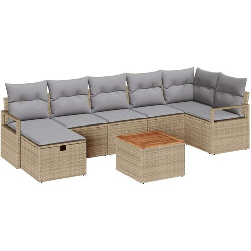  Set vrtne sofe od 8 dijelova s jastučićima Bež Poli Rattan 2-seater vrtna sofa s jastučićima Bež Poli Rattan Cene