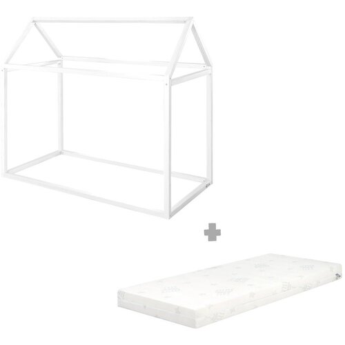 Roba Bijeli dječji krevet od masivnog bora u obliku kućice s madracem/bez podnice 70x140 cm House Bed – Cijene