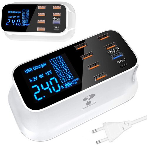 VERK_GROUP VERK GROUP 8x USB 3.0 hitri polnilec LCD 5-12V 40W 06204 Cene
