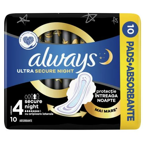 Always Ultra Secure Night Set noćni higijenski uložak s krilcima 10 kom za ženske