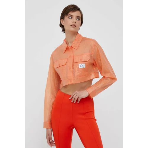 Calvin Klein Jeans Jakna ženska, oranžna barva