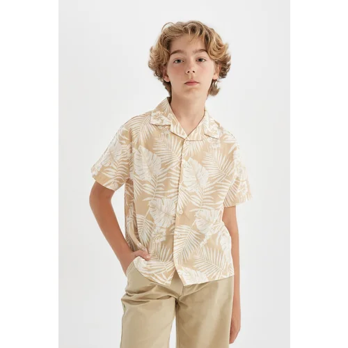 Defacto Boy's Polo Collar Patterned Linen Look Short Sleeve Shirt