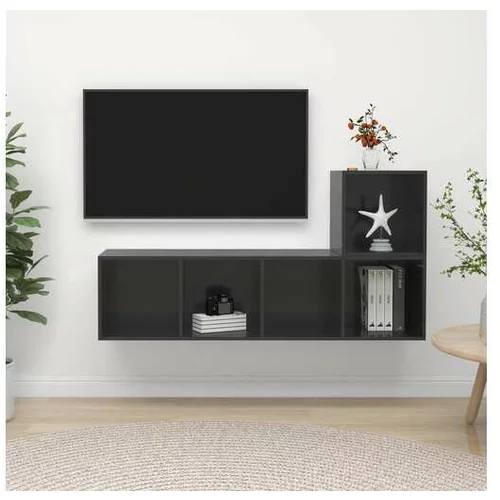  Komplet TV omaric 2-delni visok sijaj siva iverna plošča