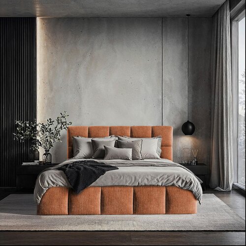 MID.YOU OBLAZINJENA POSTELJA 160 cm x 200 cm , les, tekstil, leseni material opečnato rjava Slike