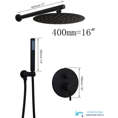  Crni podometni tuš sustav - dva izlaza | Crni tuš EYN BP1225<span> - </span>40 cm Cijene
