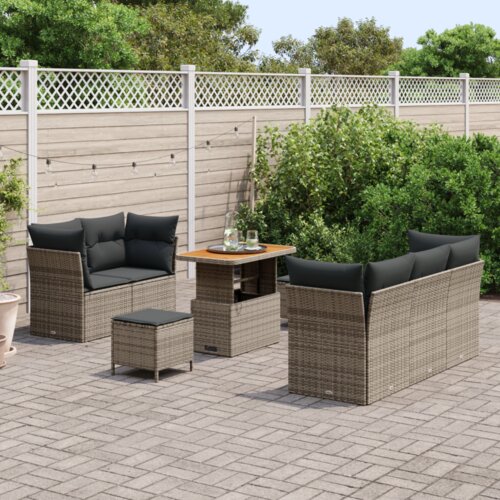 vidaXL Set od 8 komada vrtnih sofa s jastučićima Siva Poli Ratan Acacia Cijene