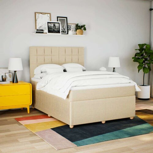 vidaXL Box spring postelja z vzmetnico krem 140x200 cm blago Cene